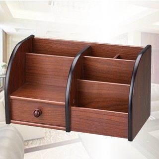 Hộp đựng bút/ cọ trang điểm/ điều khiển từ xa để bàn bằng gỗ phong cách cổ điển đa năng