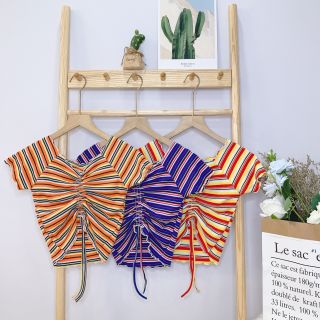 Áo kiểu sọc dây rút