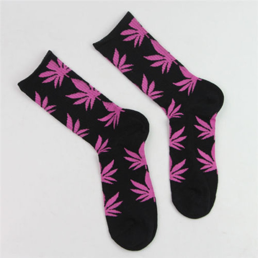 Tất cotton cổ cao họa tiết hình chiếc lá cho nam nữ