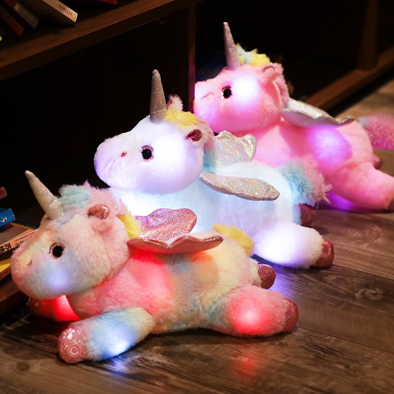 AIXINI ❤38cm Colorful LED Unicorn Plush Toys Glowing Stuffed Animals Pink Unicornio Horse Toy Cute Light Up Doll Kids Girls Xmas