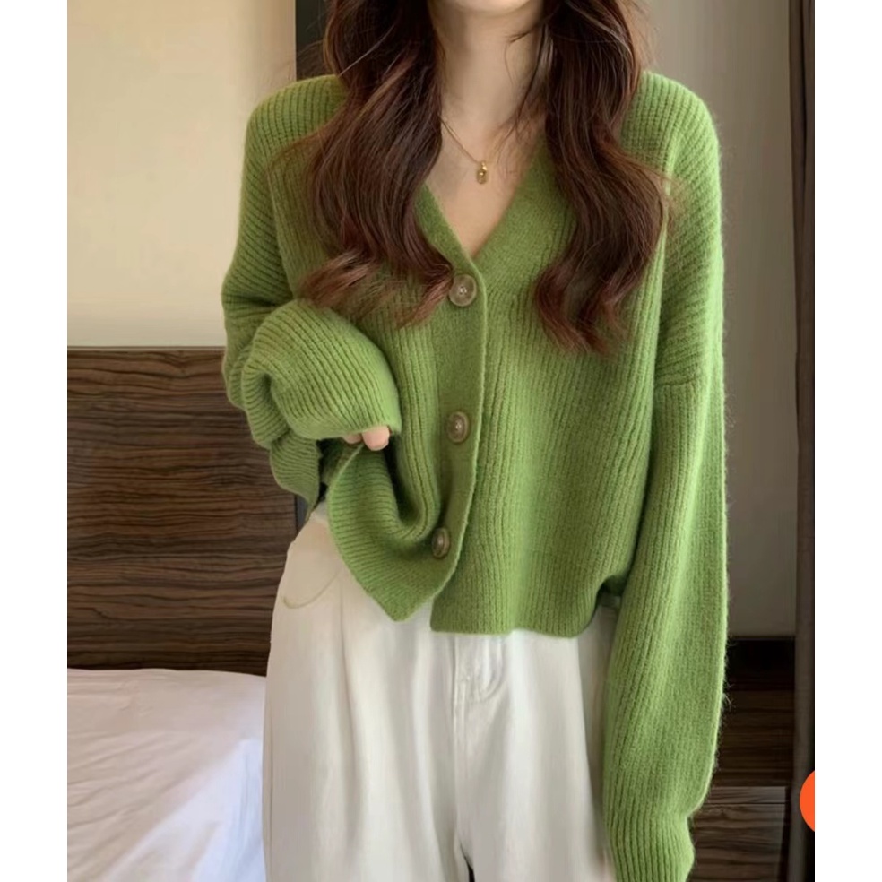 Áo Khoác Cardigan Dệt Kim Dáng Rộng Cổ Chữ V Thời Trang Thu Đông Cho Nữ