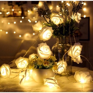 Dây đèn led hoa hồng 3m 20bông pin aa