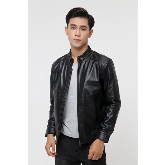 Áo da nam FTT Leather - Racer Jacket da bò trơn cổ khuy S2022 - Mã AD202B40