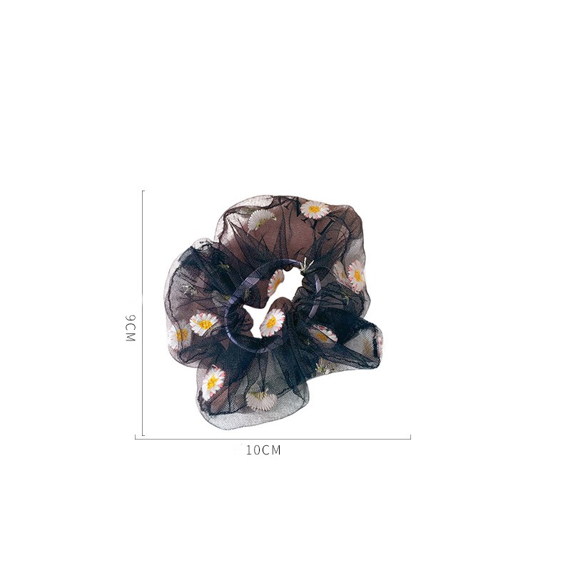 Scrunchies Cột Tóc Vải Voan Lưới Hoa Cúc Daisy và Lá Hot Trend Đáng Yêu