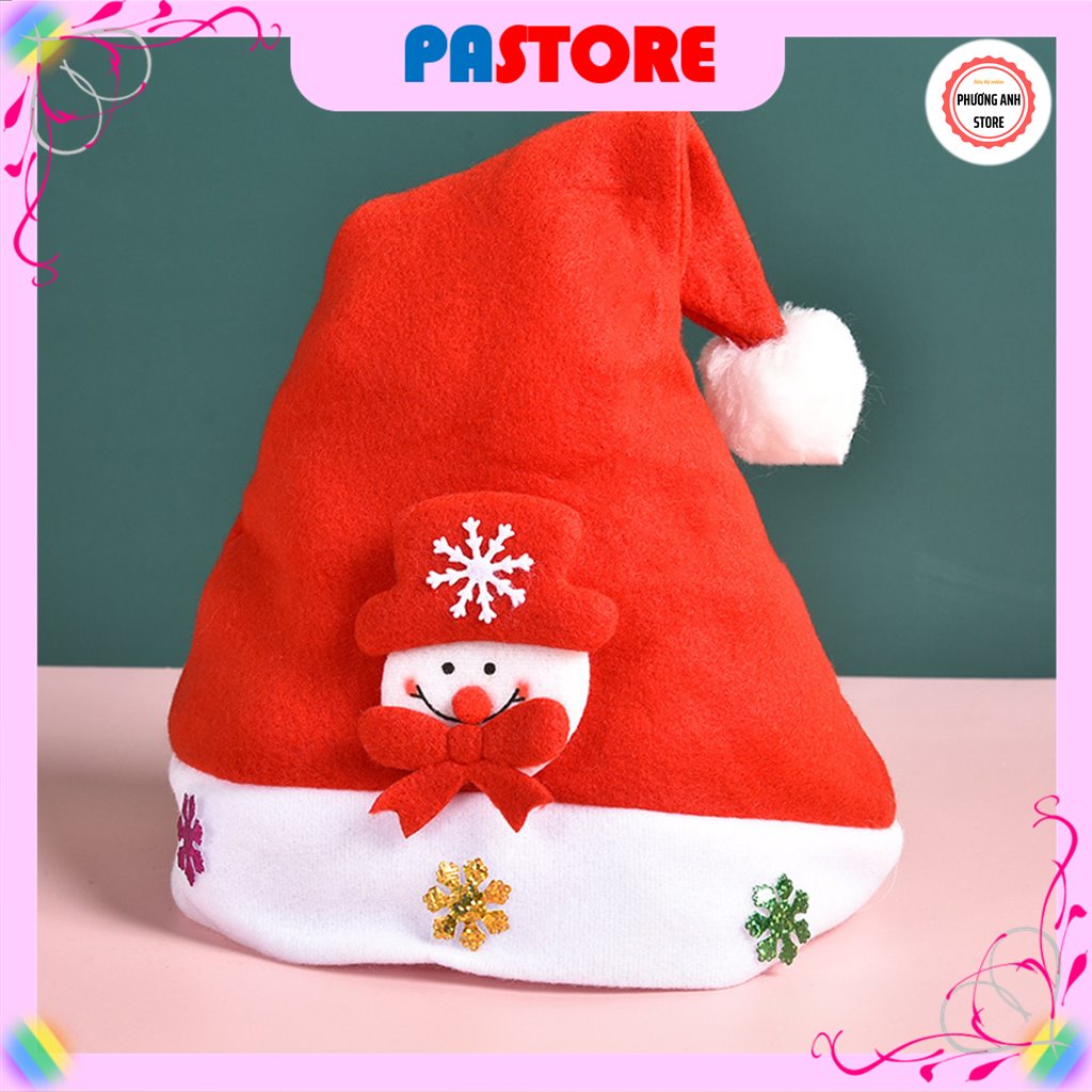 Mũ, nón ông già Noel, phụ kiện Giáng sinh chất liệu nhung, hình ngộ nghĩnh