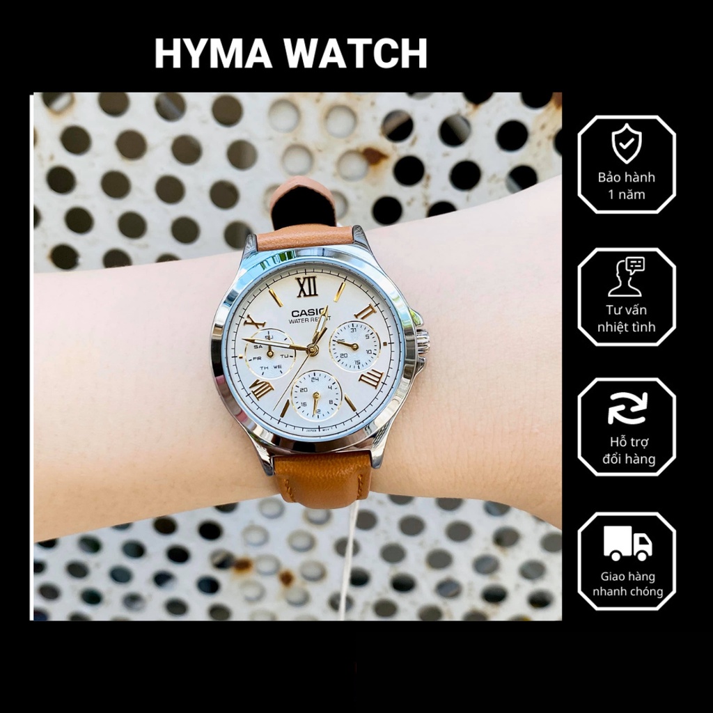 Đồng hồ nữ dây da đẹp dưới 2 triệu Casio LTP-V300L mặt trắng chống nước 5ATM Bảo hành 1 năm Hyma watch