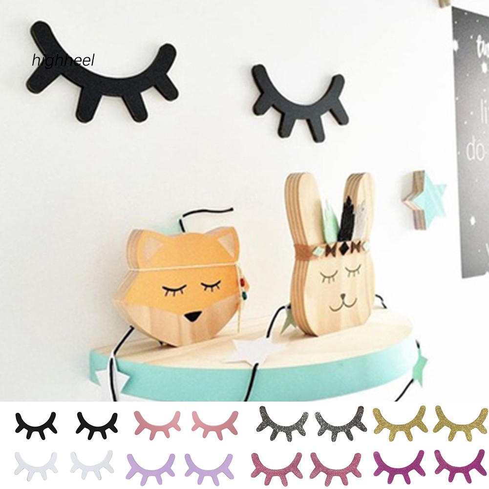 2 Miếng dán tường hình mi mắt bằng gỗ DIY trang trí phòng cho bé