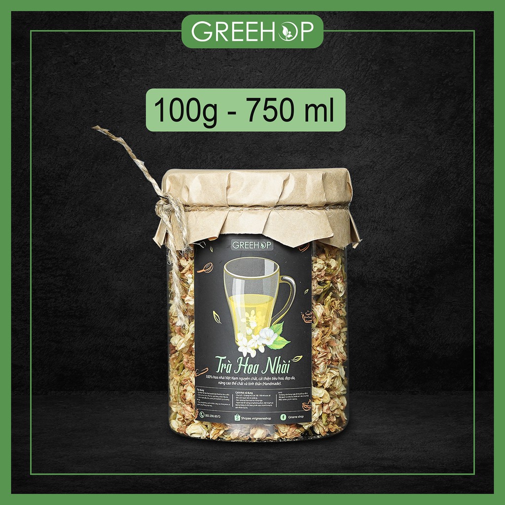 Trà hoa nhài sấy khô nguyên chất GreeHop nguyên bông chống lão hoá, hỗ trợ giảm cân và tăng cường sức khoẻ