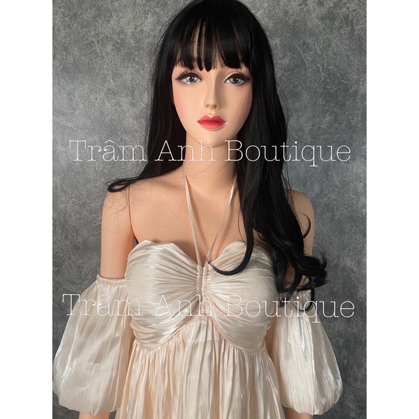 243 Đầm tơ trễ vai nude rút ngực TRÂM ANH BOUTIQUE siêu sang chảnh (có mút ngực) | BigBuy360 - bigbuy360.vn