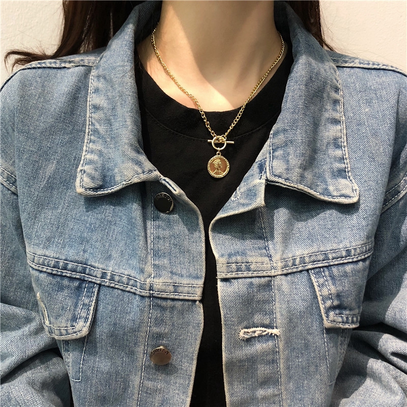 SUXI Vòng cổ mặt hình đồng xu phong cách hàn quốc xinh xắn