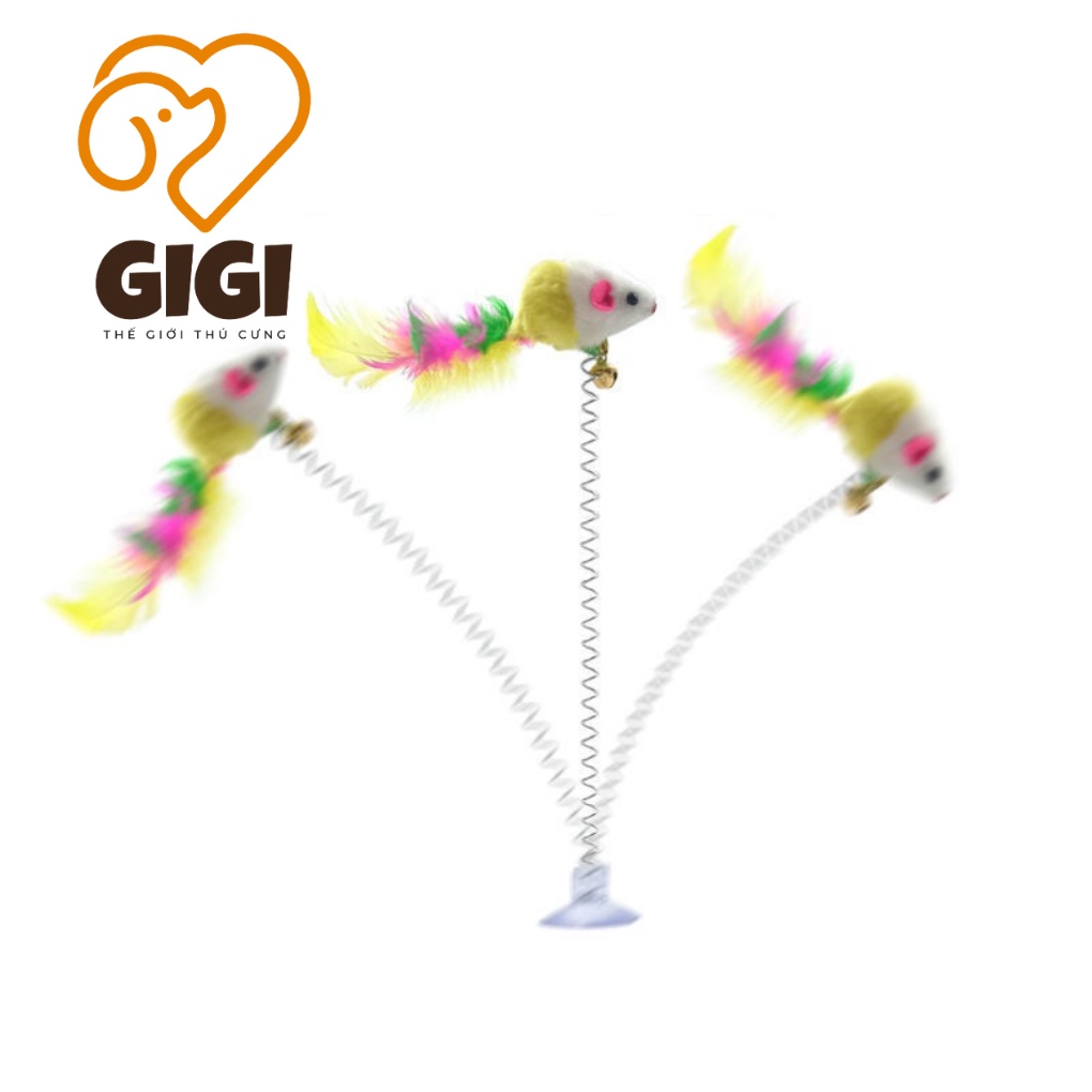 Đồ chơi lò xo có giác hút cho thú cưng chó mèo bằng thép và lông vũ giải trí vờn bắt dễ thương - GiGi Pet Shop