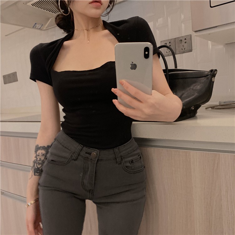 Áo kiểu SUXI dáng croptop tay ngắn thời trang dành cho nữ