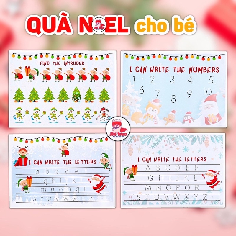 Quà Noel cho bé, Học liệu Giáng Sinh Christmas Busy Book, Học liệu Noel bóc dán Montessori, tặng kèm thiệp
