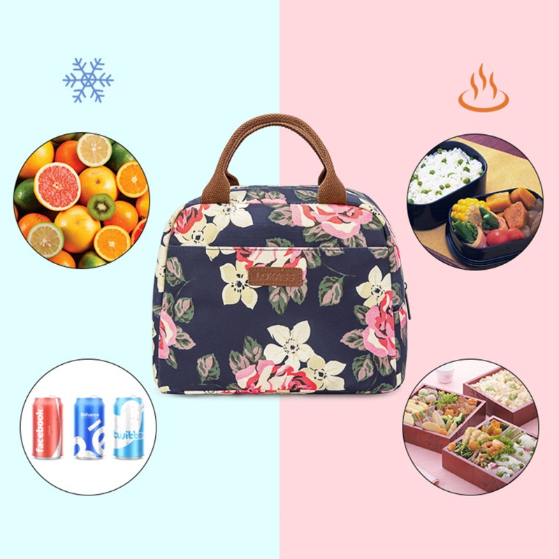 Túi Đựng Hộp Cơm Trưa Giữ Nhiệt Chống Thấm Nước Mềm Mại In Họa Tiết Hoa Xinh Xắn