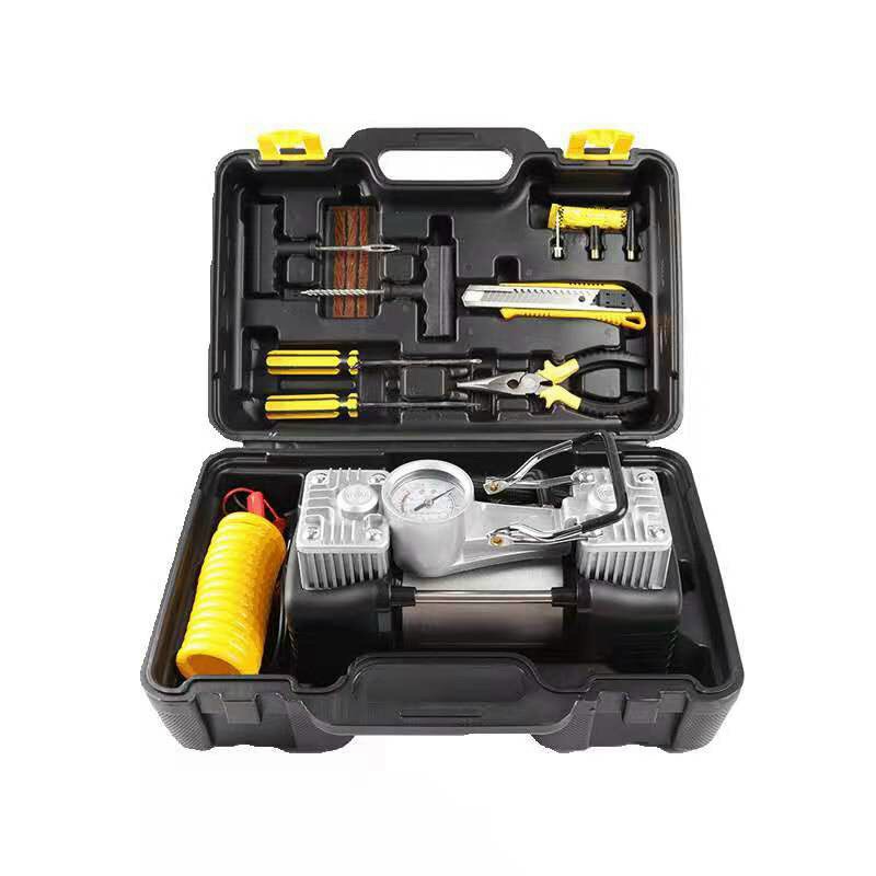 Bơm lốp ô tô 2 xi lanh Air Compressor công suất lớn, kèm bộ dụng cụ vá lốp