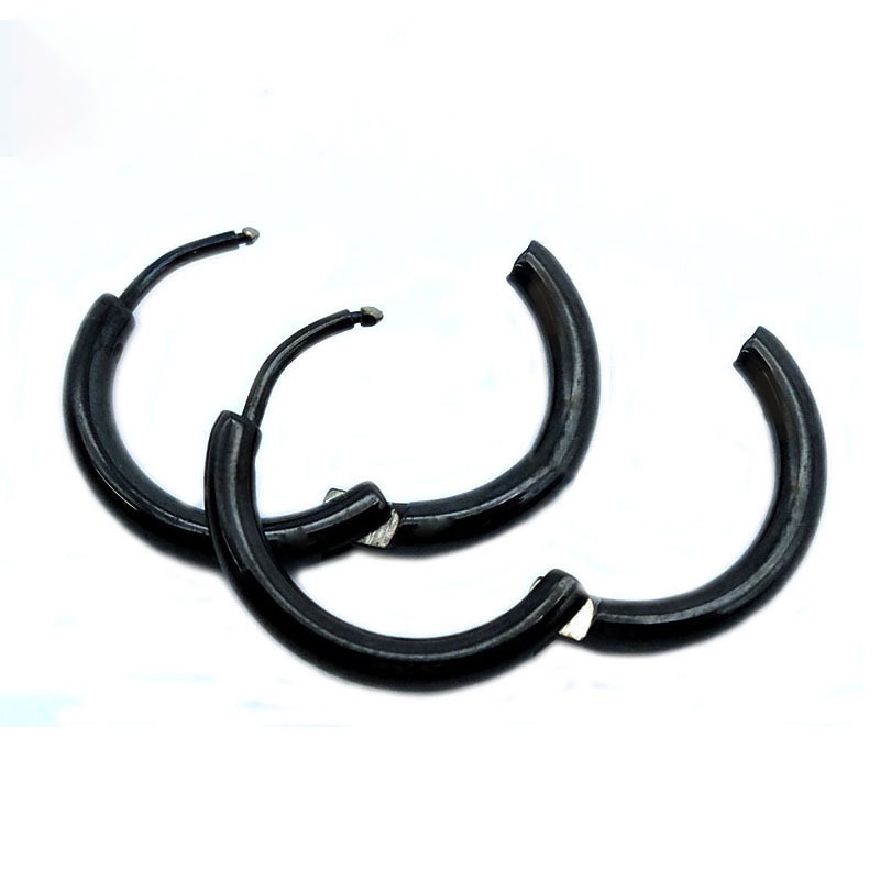 Bông tai tròn 1 chiếc đơn giản màu bạc và đen cho nam nữ giá rẻ nhiều size MS06