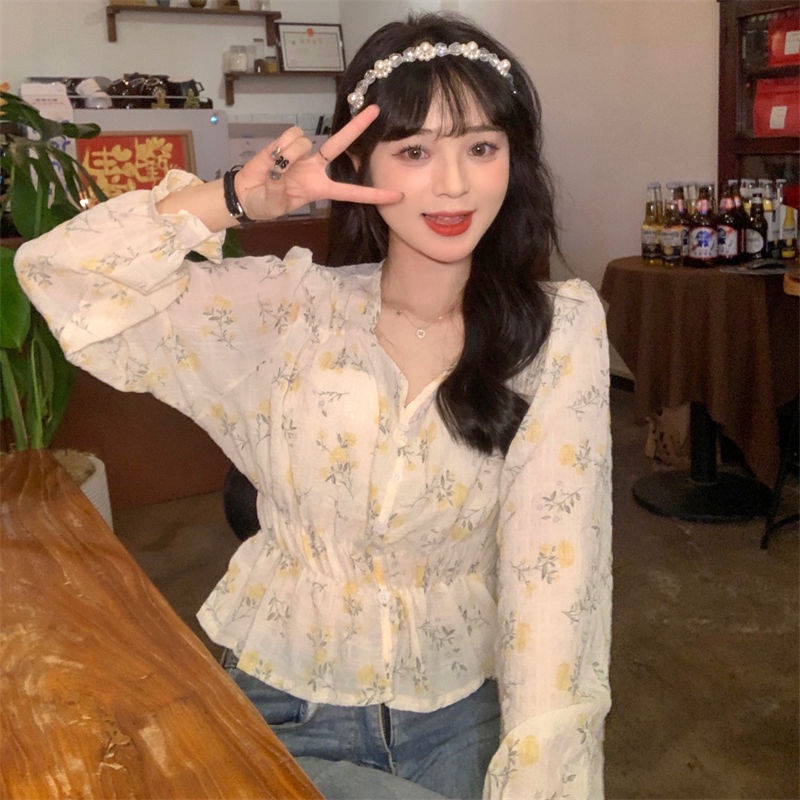 Áo Sơ Mi Voan Cổ Chữ V In Hoa Thời Trang Mùa Hè Dành Cho Nữ