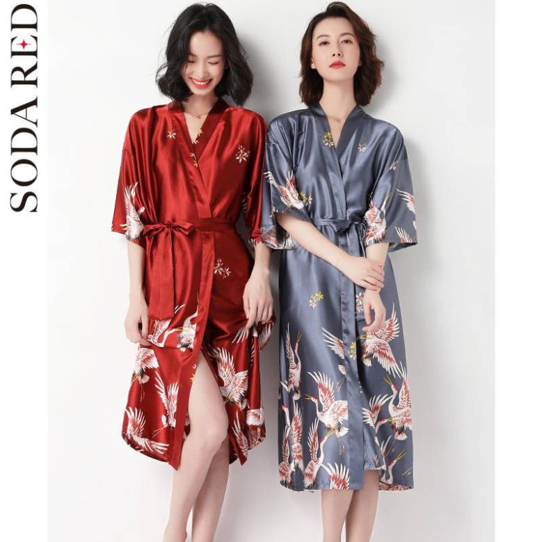 Áo choàng ngủ cho nữ ♤Áo choàng ngủ kimono dáng dài rộng vải lụa plus Size thời trang xuân thu cho nữ☛ ! | BigBuy360 - bigbuy360.vn