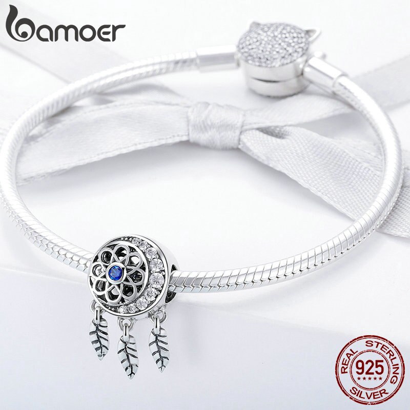 Hạt Xỏ BAMOER bằng bạc 925 Hình Mặt Trăng Và Dreamcatcher Dùng Làm Vòng Tay DIY