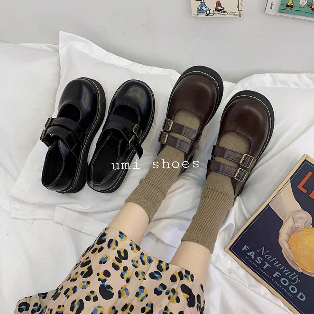 [CÓ SẴN] Giày đế bằng nữ oxford vintage lolita quai cài cá tính năng động trẻ trung màu đen/nâu xinh đẹp mới hot trend
