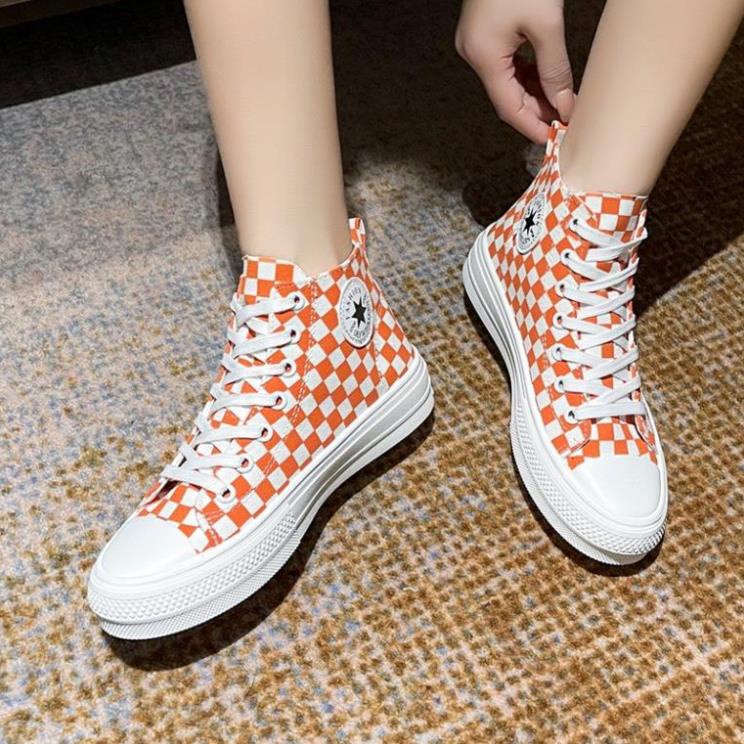 Giày thể thao Ulzzang kẻ cao cổ cam nữ Giầy sneaker Caro đen cam bản cao cấp mới nhất Hot Hit 2022