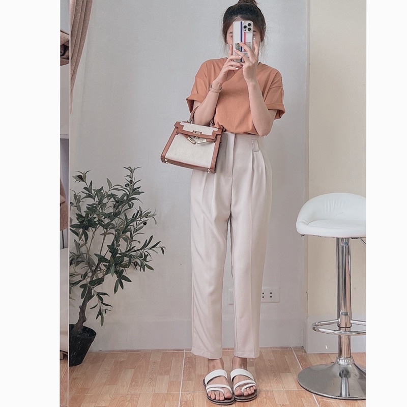 Quần baggy vải nữ thiết kế form vừa vặn đẹp chất lụa kate hàn tặng kèm đai sẵn