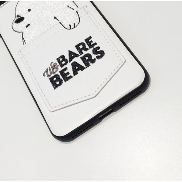 Ốp điện thoại da dập nổi họa tiết gấu We Bare Bears đáng yêu có túi đựng thẻ tiện lợi cho iPhone 6/7/8/7+/8+/X