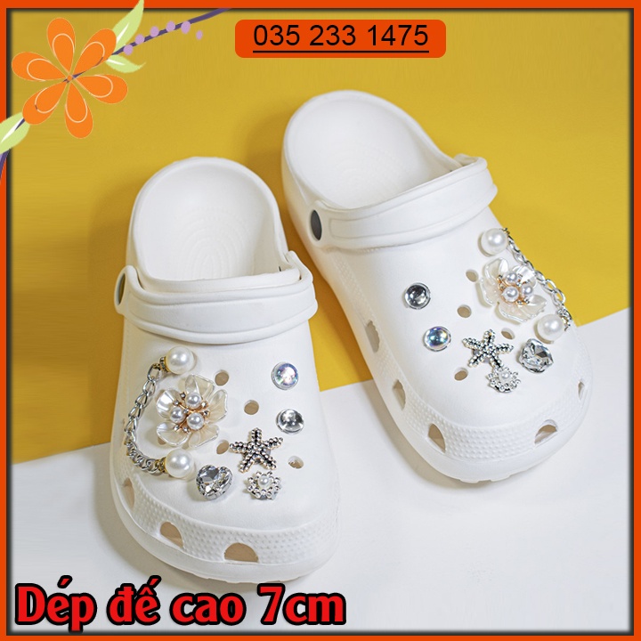 dép nữ thời trang , dép crocs đế cao 7cm đi kèm stick trang trí siêu chất [A03]