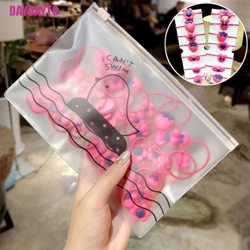 Set 20 Dây Cột Tóc Co Giãn Đính Hoa Hoạt Hình Cho Bé Gái