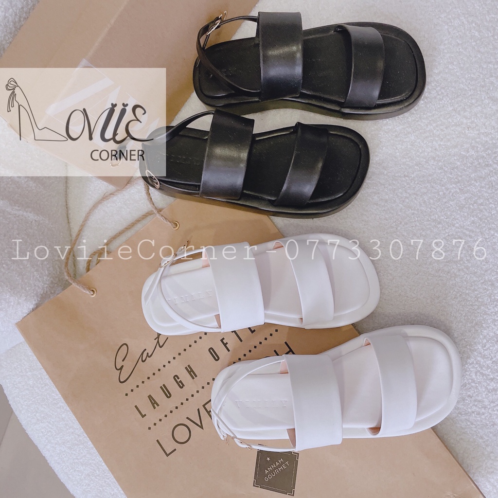 GIÀY NỮ LOVIIECORNER - SANDAL BÁNH MÌ ĐẾ ĐỘN - SANDAL 2 QUAI NGANG ĐẾ BẰNG HỌC SINH S220515