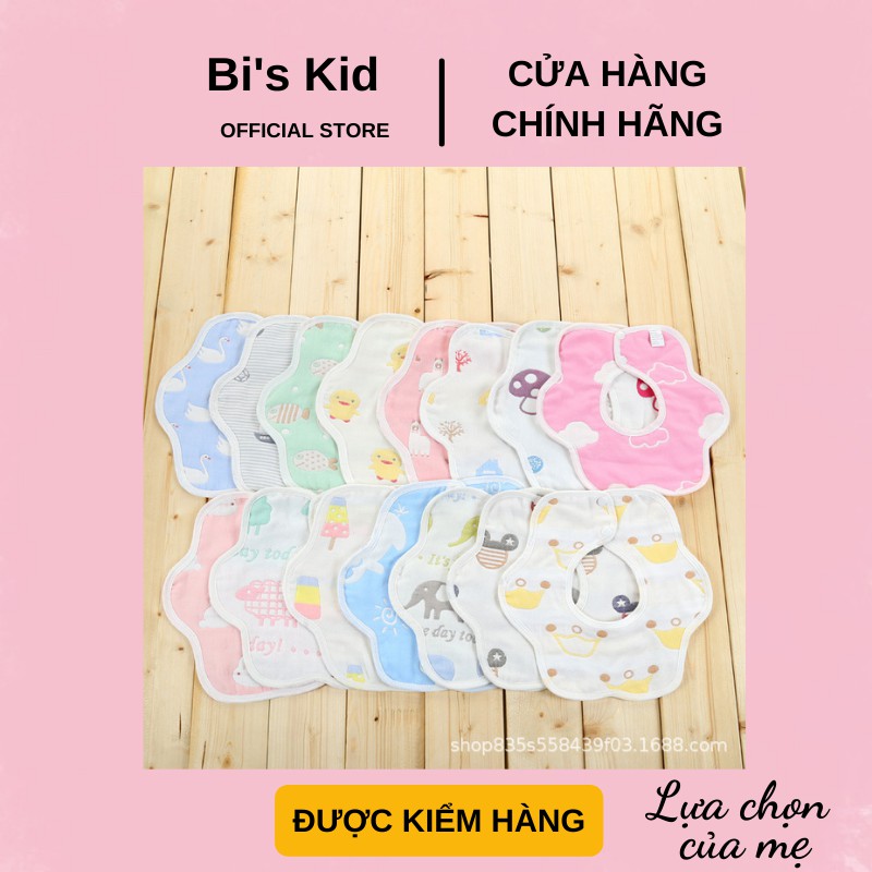 Yếm cho bé 📌FREESHIP📌 yếm xoay 360 độ  6 lớp vải xô dày dặn đeo 2 mặt cho bé yêu ăn dặm KT 28x28cm