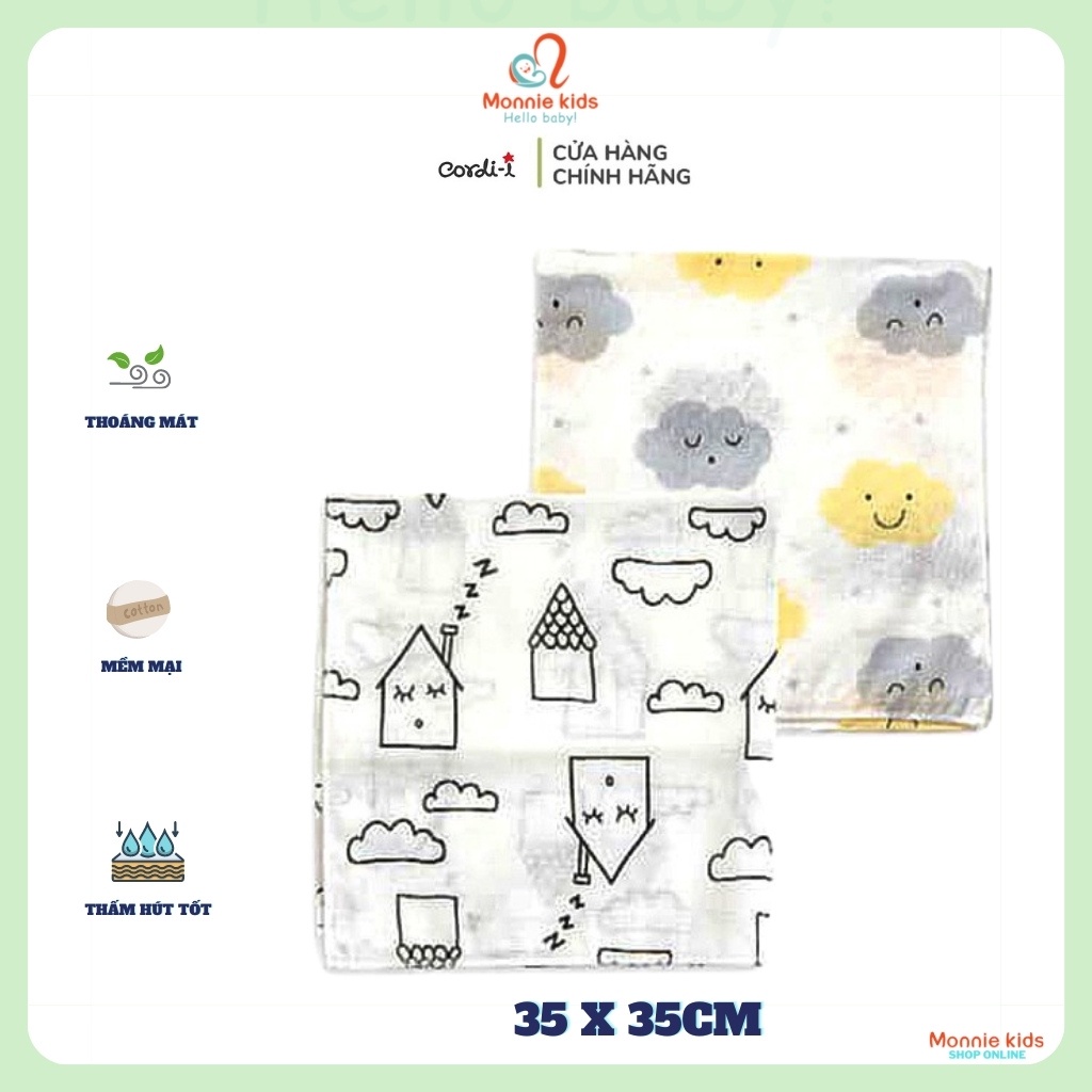 Set 10 khăn sữa sợi tre cho bé Cordi-i 35x35cm, khăn sữa xô cho bé sơ sinh - Monnie Kids
