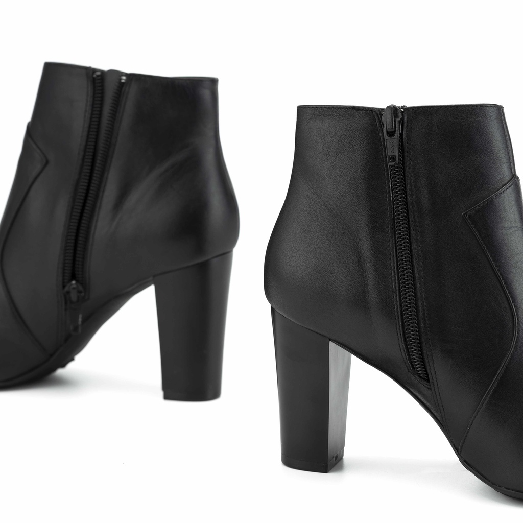 Boot nữ PABNO PN652, Giày Bốt nữ da mịn cổ cao gót vuông 8cm, Giày boot nữ chính hãng khóa bên mũi nhọn cao cấp