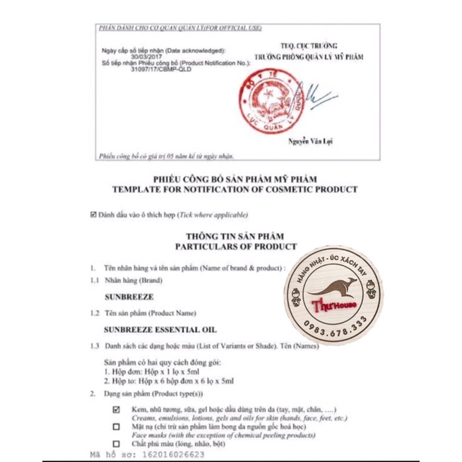 Tinh Dầu Giảm Đau Nhức Giải Cảm Cô Đặc Sunbreeze