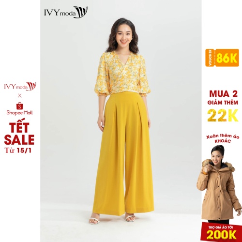 [NHẬP WABRTL5 GIẢM 10% TỐI ĐA 50K ĐH 250K ]Áo croptop họa tiết cổ V nữ IVY moda MS 17M6332