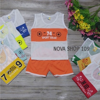Combo 4 Bộ đồ bé trai , bé gái mặc nhà 8kg đến 14kg vải lưới. Bộ quần áo ba lỗ bé trai, bé gái, bộ sát nách bé trai