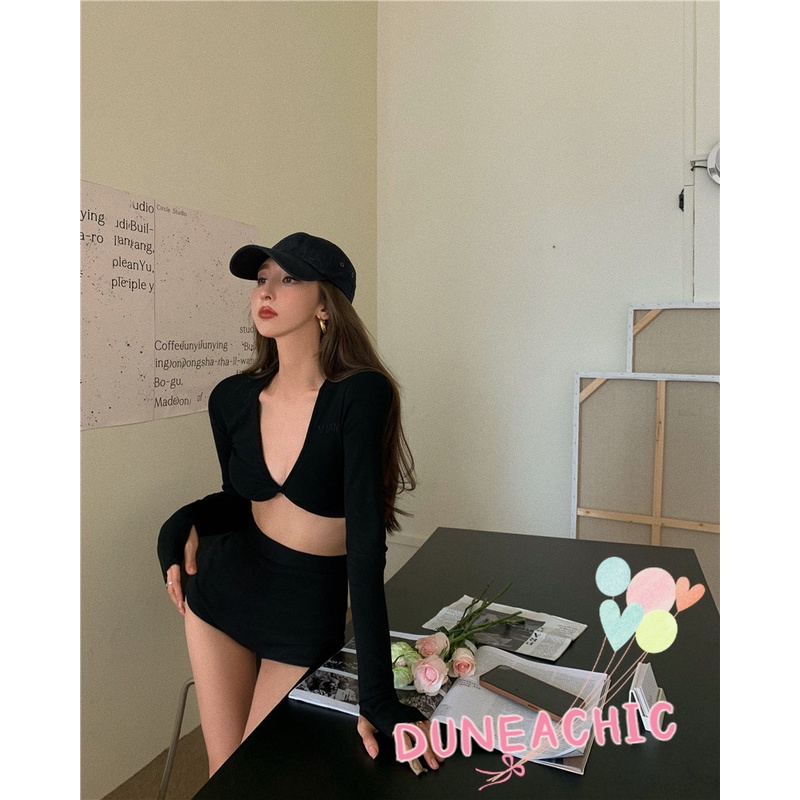 DUNEA Áo thun croptop tay dài phong cách quyến rũ cho nữ