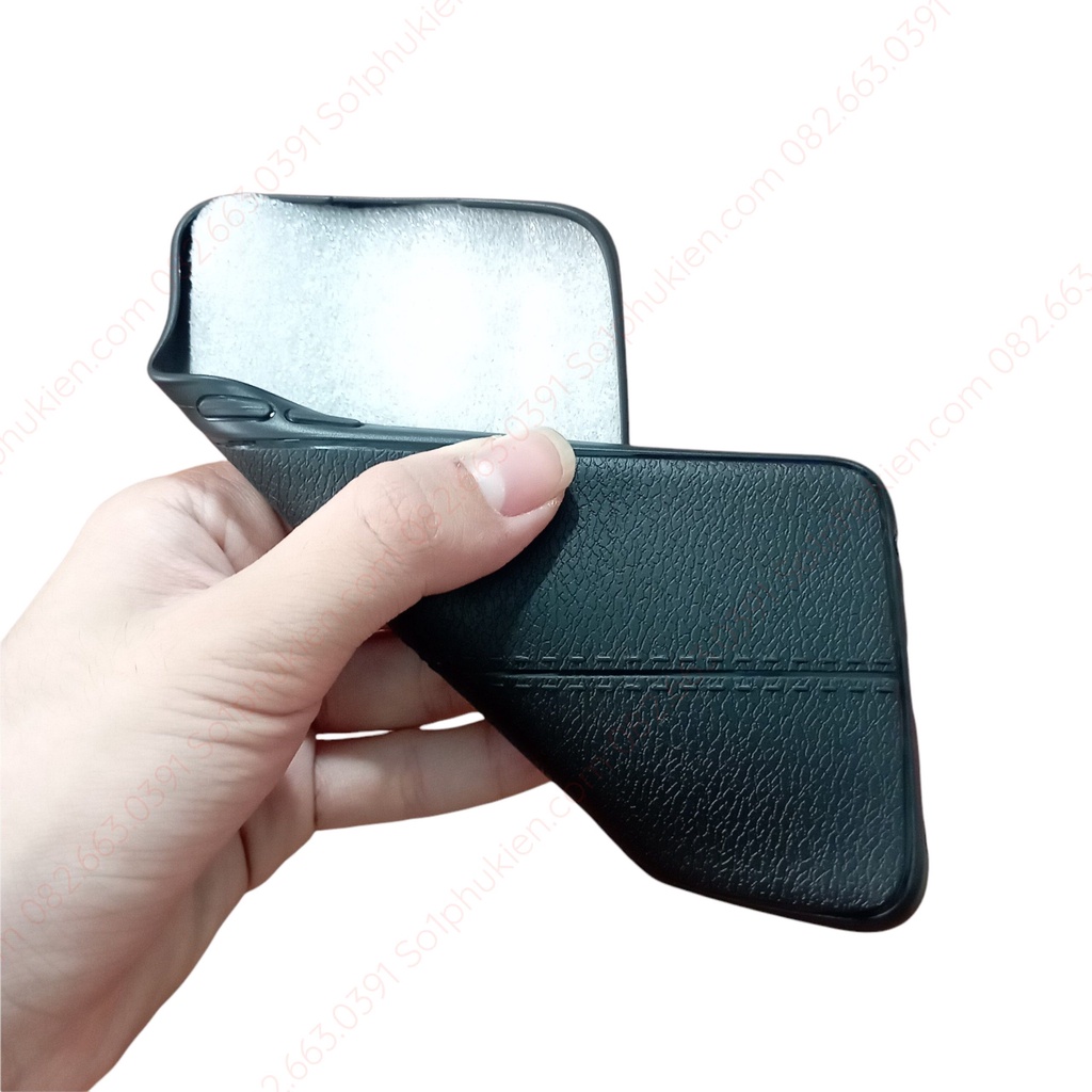 Ốp lưng Oppo a16 dẻo đen auto giả vân da, bảo vệ camera bền đẹp