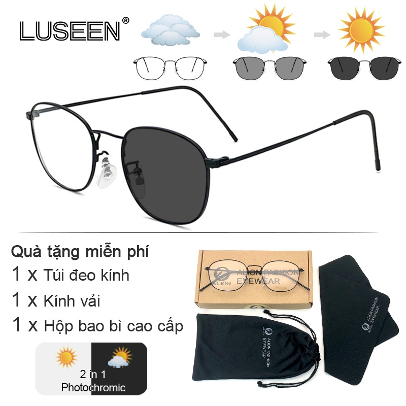 LUSEEN Kính bảo vệ bức xạ chống ánh sáng xanh chống tia cực tím Kính đổi màu kim loại thời trang Kính máy tính