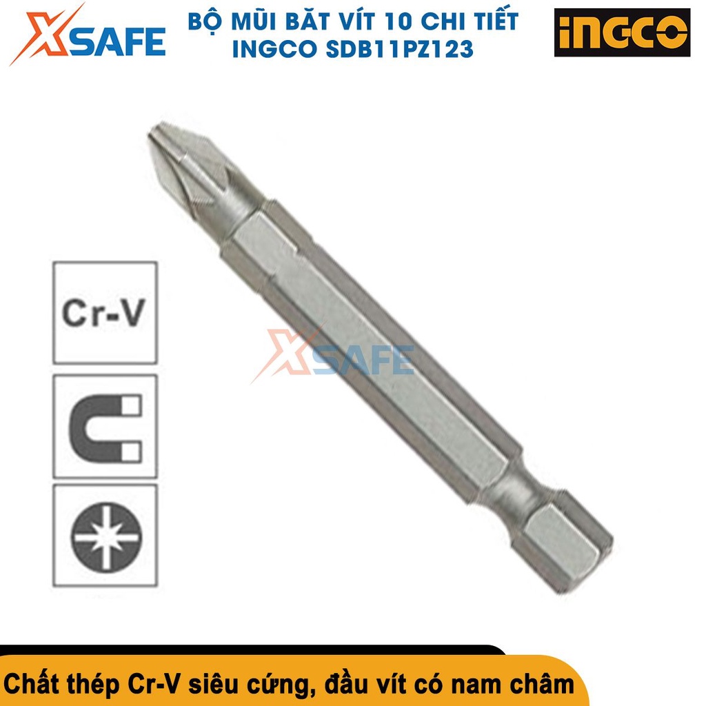 Bộ mũi siết vít đa năng INGCO size PZ1-PZ2-PZ3 10 chi tiết, mũi bắn vít thép Cr-V siêu bền cứng [CHÍNH HÃNG][XSAFE]