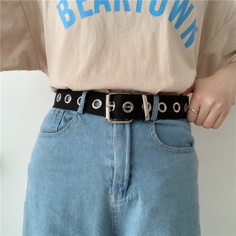 Thắt Lưng Vải canvas Phối Lỗ Toàn Diện Kiểu hip-hop Hàn Quốc Đơn Giản Dễ Phối Đồ Cho Nam Và Nữ