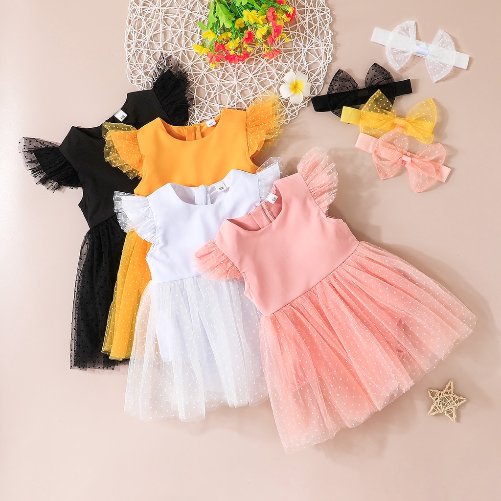 Đầm Công Chúa Tay Ngắn Bằng Vải Tuyn Tulle Mùa Hè Cho Bé Gái Trẻ em Sơ Sinh 0-24 Tháng