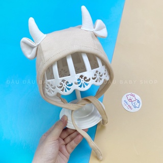 Mũ cotton buộc dây cho bé sơ sinh