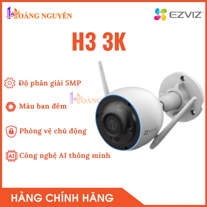 Camera IP Wifi ngoài trời EZVIZ H3 3K, Phát hiện hình dạng người, ban đêm có màu, Chuẩn IP67