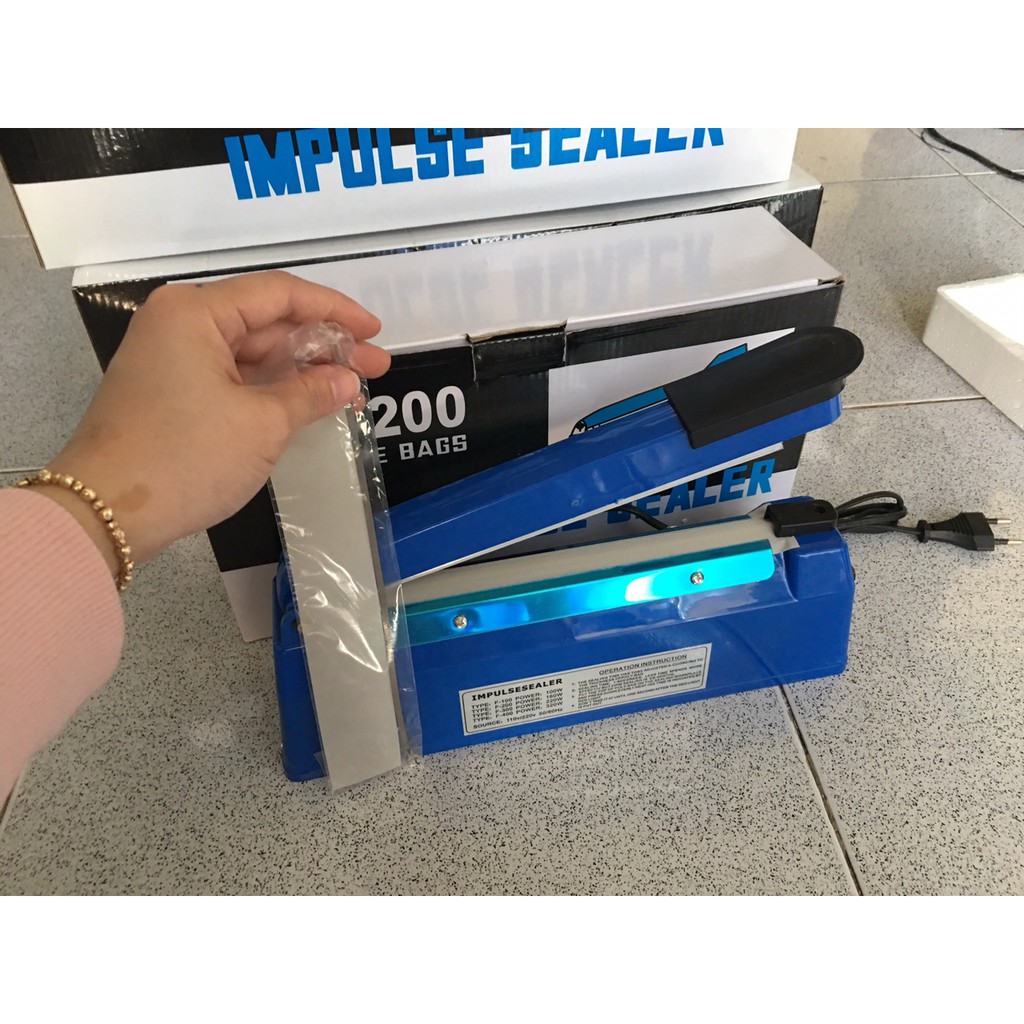 Máy dán, hàn miệng túi nilon đóng gói thực phẩm dập tay - dài 20cm mối hàn 3mm, máy ép túi bóng bền đẹp