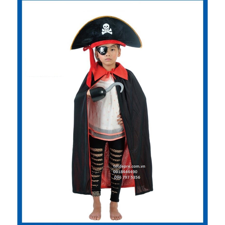COMBO 3 chi tiết hóa trang hải tặc gồm áo choàng, mũ, mắt chột chơi lễ hội Halloween