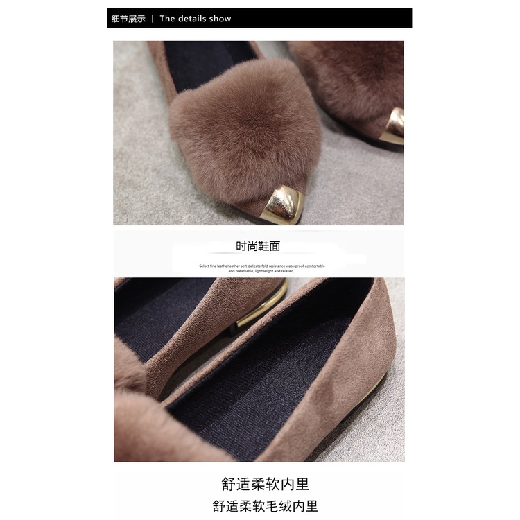 Giày Búp Bê Mũi Nhọn Phối Lông Đế Dày Thời Trang Mùa Thu Hàn Quốc Mới 2021