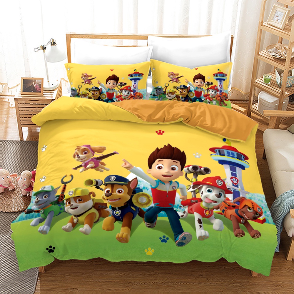 Paw Patrol Bộ Chăn Ga Và Vỏ Gối In Hình PAW Patrol Dễ Thương
