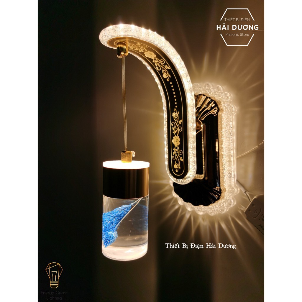 [9 Mẫu] Đèn Led Treo Tường Hiện Đại Thả Thuỷ Tinh 24w Phong Cách Bắc Âu Vintage Cành Lá Thiên Nhiên - Ánh Sáng Vàng DT