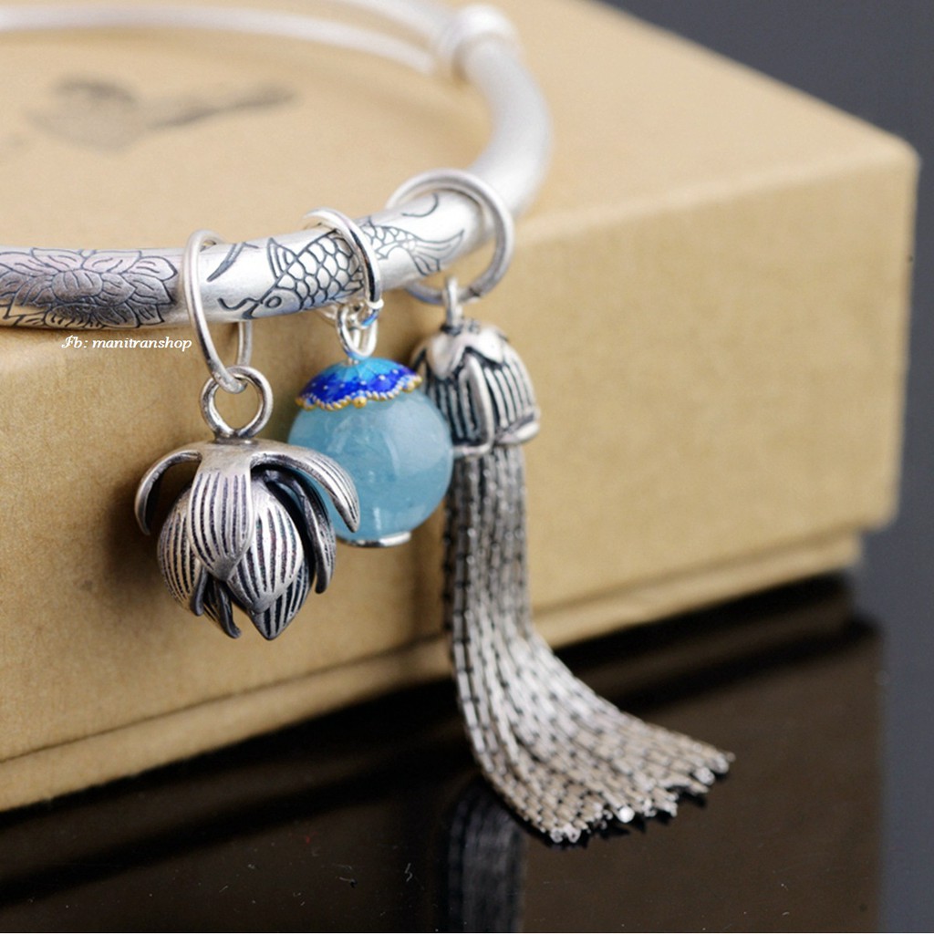 Vòng Tay Hoa Sen Cát Tường Phật Giáo - Hạt Xanh Ngọc VT295